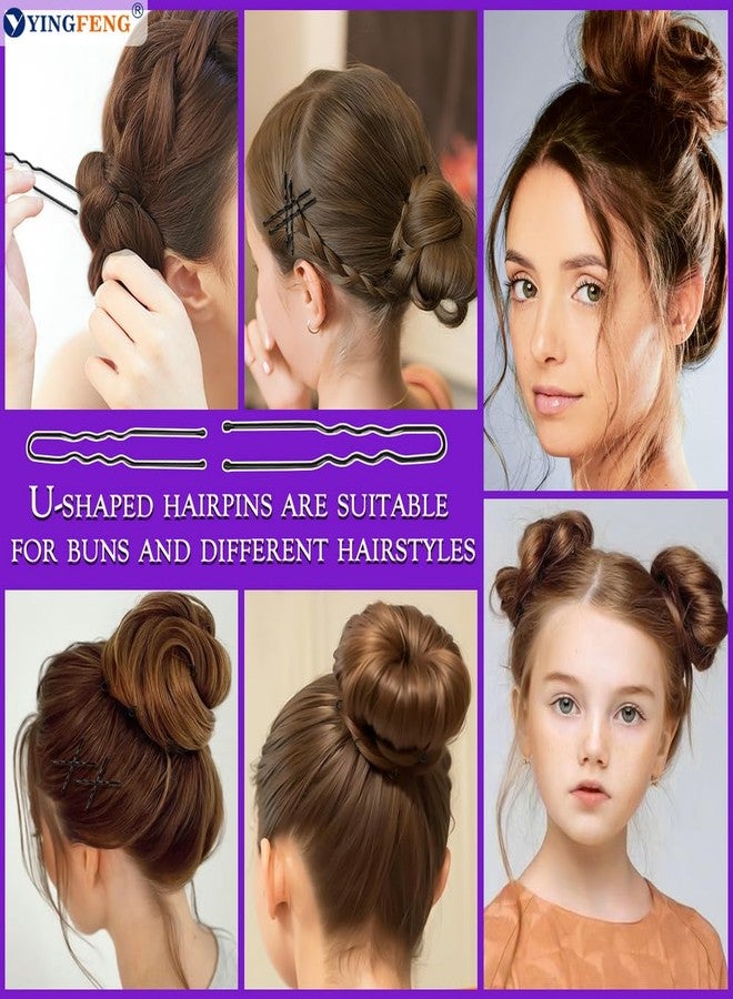 YINGFENG 510PCS Black Bobby Pins Hair Pins Kit with Hair Net, YINGFENG Includes 100 Bobby Pins for Women, 100 U-Shaped Buns Hair Clips, 300 Hair Bands and 10 Black Hair Nets, Dance competition must haves - Image 4